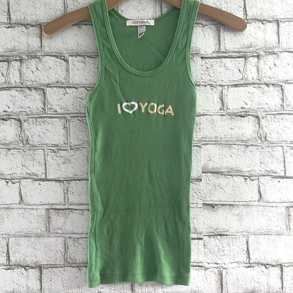 I Love Yoga 100% Combed Cotton long body tank Size Small Green - Picture 1 of 4